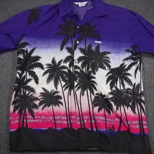 Vintage Windswept Bahamas Palm Tree Sunset Shirt Mens XXL Purple Cotton Retro